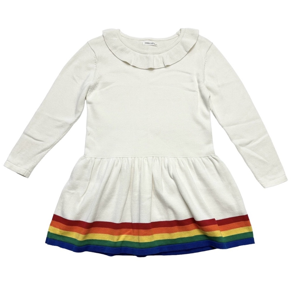 Papamama Studios Girls Long Sleeve Sweater Dress With RainbowTrim